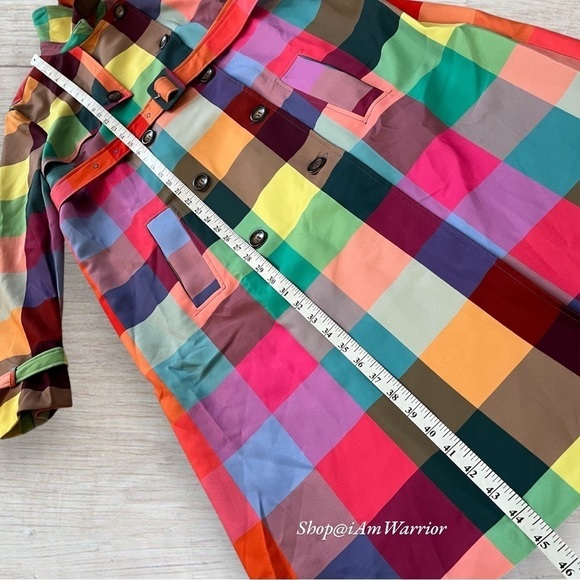 Rainbow checkered NWT double breasted belted trench coat *shop@iamwarrior - Picture 15 of 16